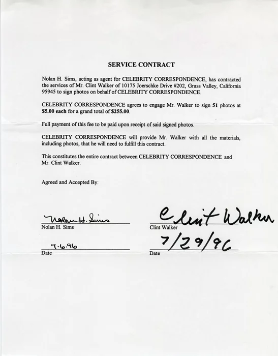 Clint Walker autograph