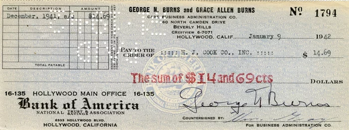 George Burns autograph