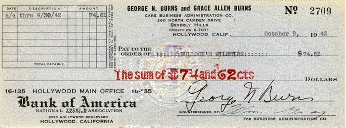 George Burns autograph