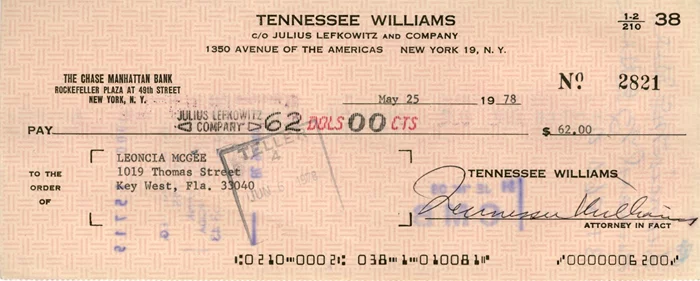Tennessee Williams autograph