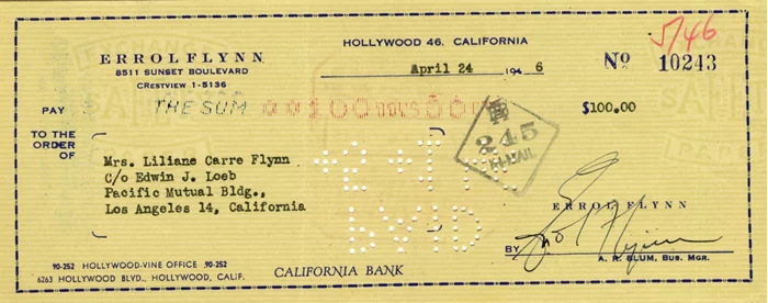 Errol Flynn autograph