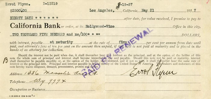 Errol Flynn autograph