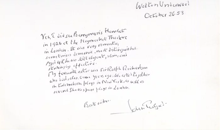 John Gielgud autograph