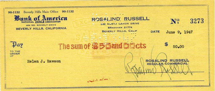 Rosalind Russell autograph