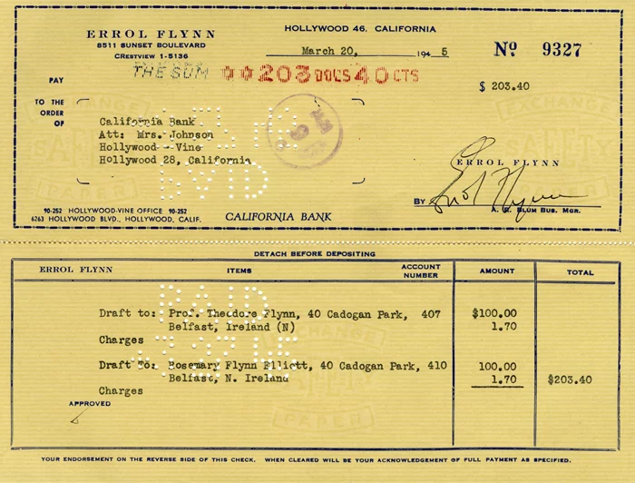 Errol Flynn autograph