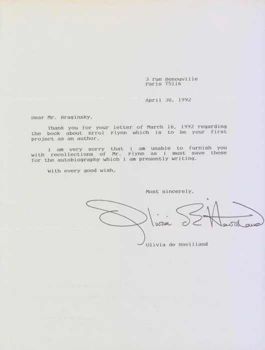 Olivia de Havilland autograph