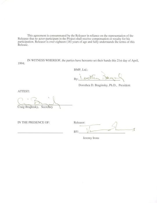 Jeremy Irons autograph