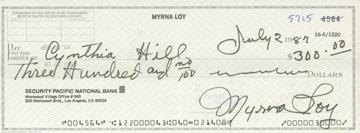 Myrna Loy autograph
