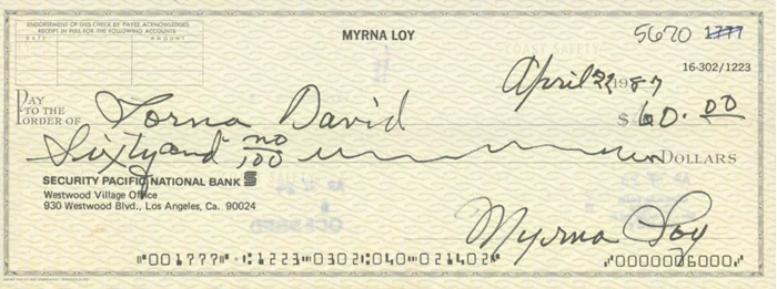 Myrna Loy autograph