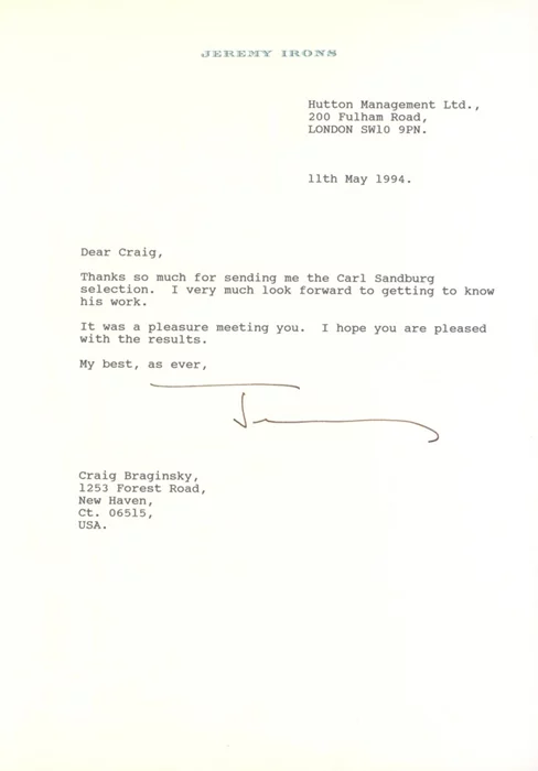 Jeremy Irons autograph