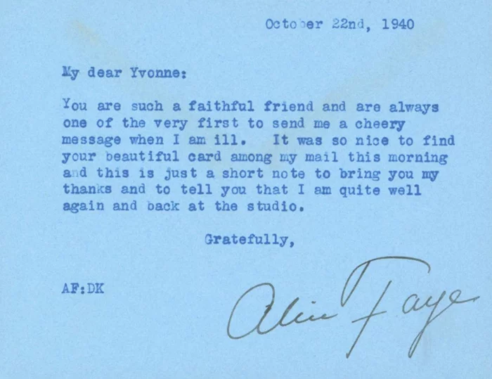 Alice Faye autograph