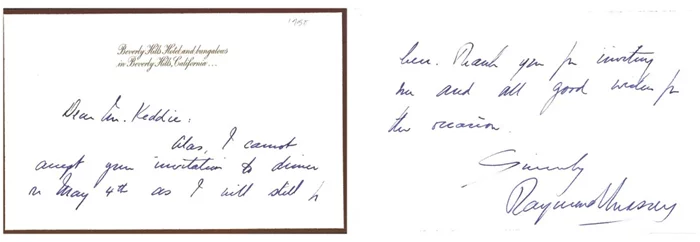 Raymond Massey autograph