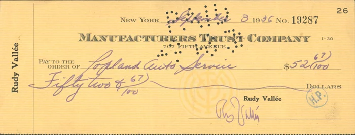 Rudy Vallee autograph
