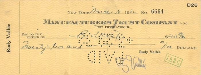 Rudy Vallee autograph