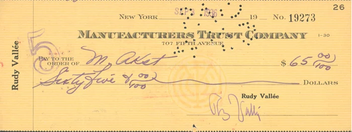 Rudy Vallee autograph