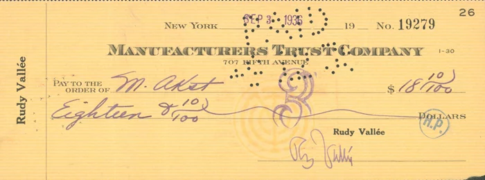 Rudy Vallee autograph